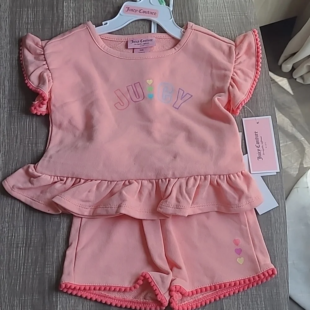 Juicy Couture Little Girls 18 months Short Sleeve Logo Detailed Set Top Shorts